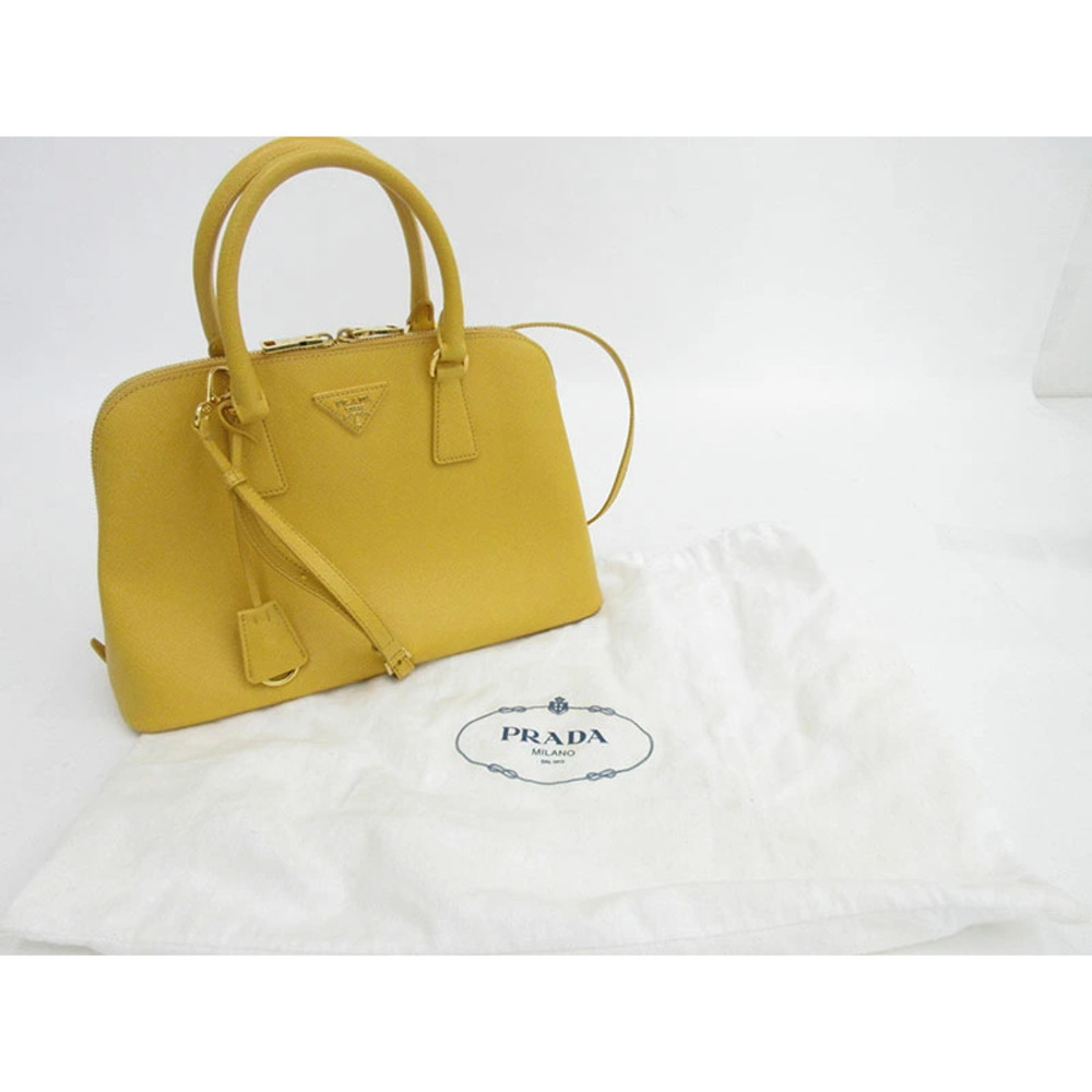 PRADA Bag Handbag Long Shoulder Crossbody Yellow Saffiano Leather - Picture 12 of 14